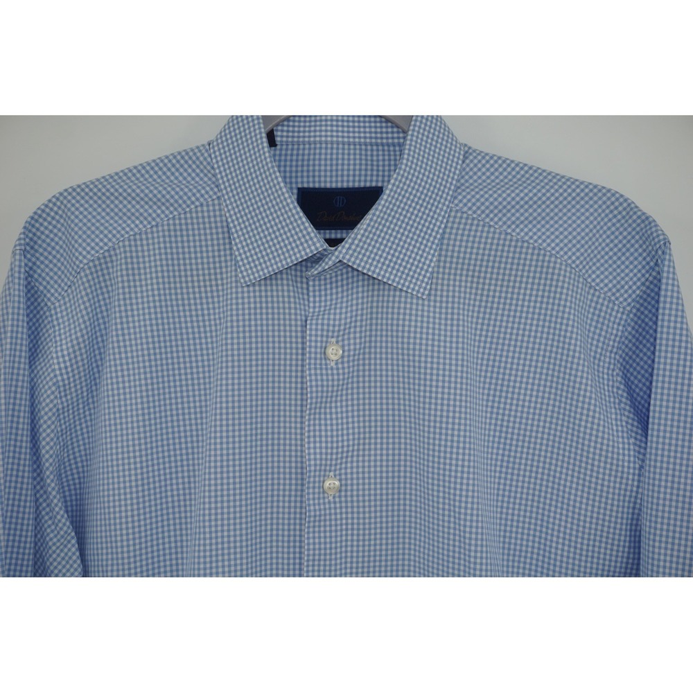 David Donahue Dress Shirt Blue Gingham Slim Fit Long Sleeve Men's 16 32/33